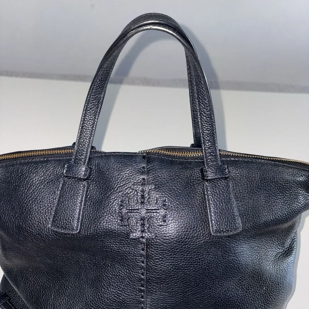 Tory Burch Black Pebbled Leather McGraw Top-Zip Satchel Crossbody Bag